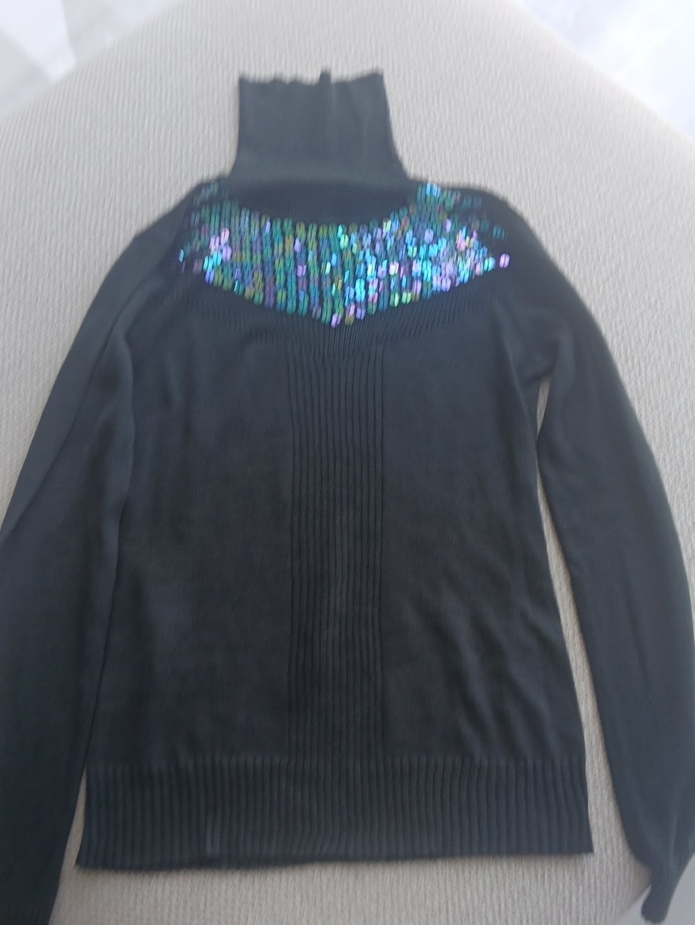 BCBGirls Black Turtleneck Sweater with Iridescent Sequin Yoke